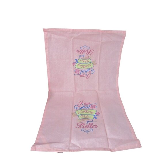 Witty Senior Birthday Aging Gracefully Tea Towels Set Pink Purple Cotton NWOT - Picture 3 of 13